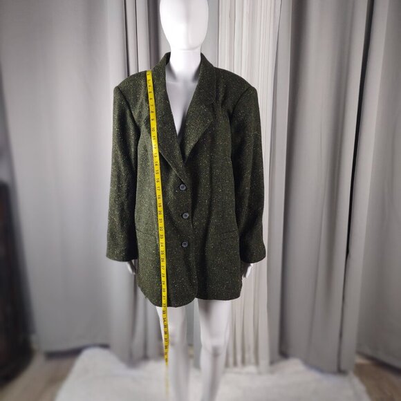 White Stag Wool Blend Tweed Blazer Coat Green Plus Size 20W 3 Button Jacket - Picture 6 of 11